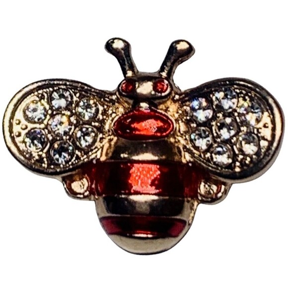 Rhinestone Bumble Bee Brooch Pin 1 1/8”  Red Icy Cute - Picture 11 of 13